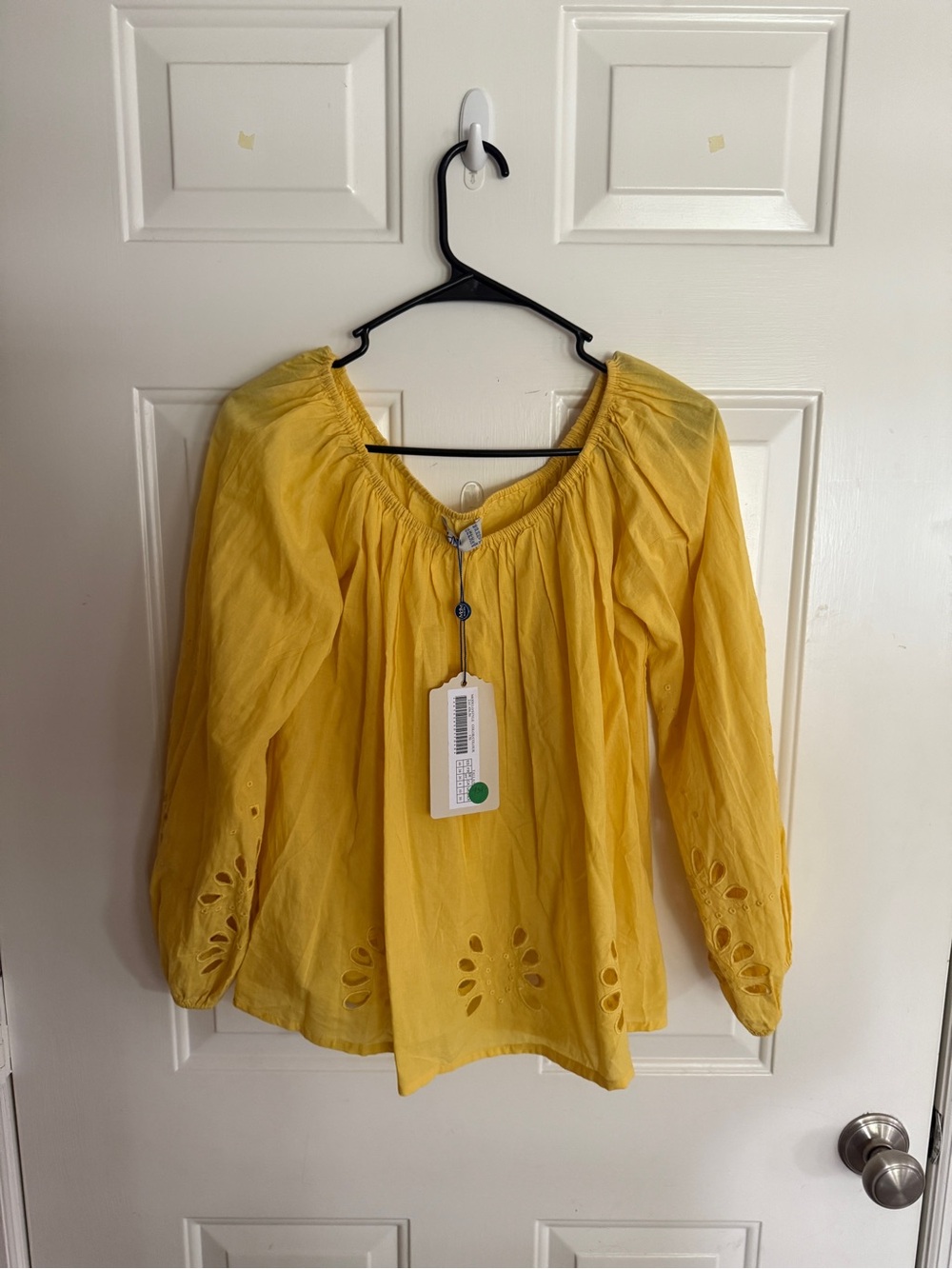 Yellow Embroidered Peasant Blouse - Brand: